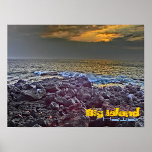 Big Island Hawaii - zonsondergang op het poster va