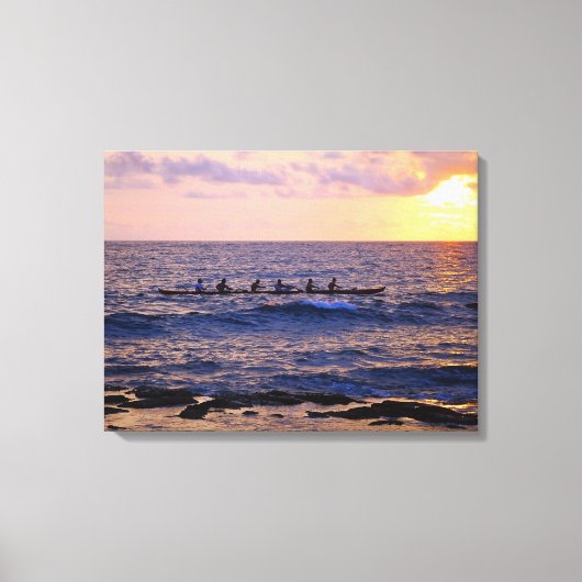 Big Island Hawaiian Outrigger Canoe bij Sunset Canvas Afdruk (Voorkant)