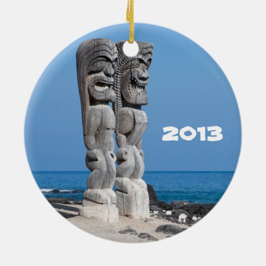 Big Island Tiki Keepomwille Keramisch Ornament (Achterkant)