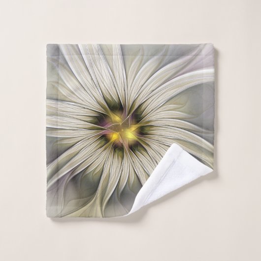 Big Ivory Flower, Abstract Modern Fractal Art Bad Handdoek (Wasdoekje)