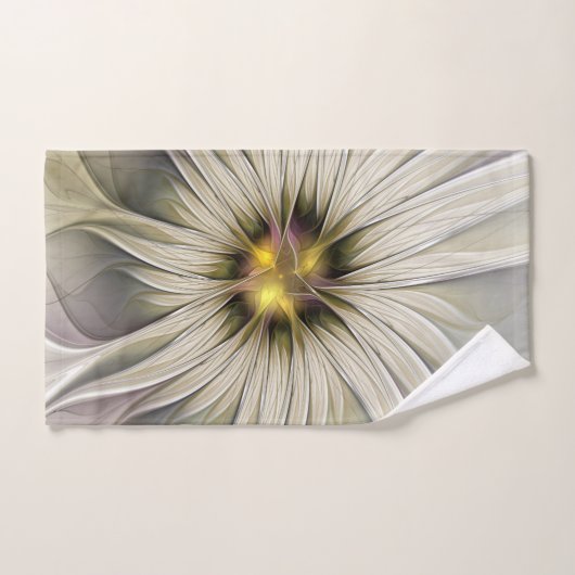 Big Ivory Flower, Abstract Modern Fractal Art Bad Handdoek (Handdoek)