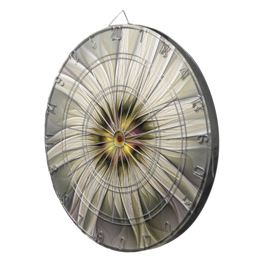 Big Ivory Flower, Abstract Modern Fractal Art Dartbord (Voorkant Rechts)