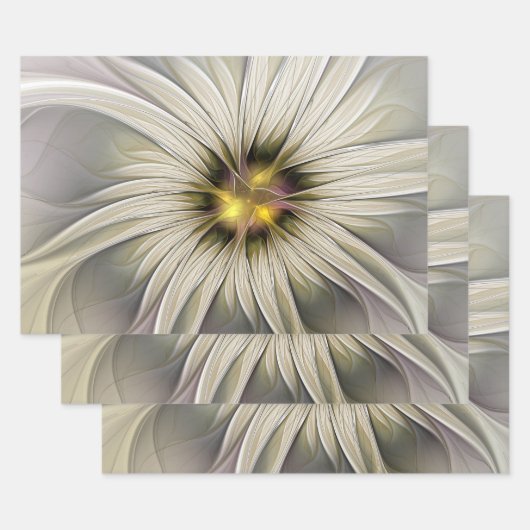 Big Ivory Flower, Abstract Modern Fractal Art Inpakpapier Vel (Set)