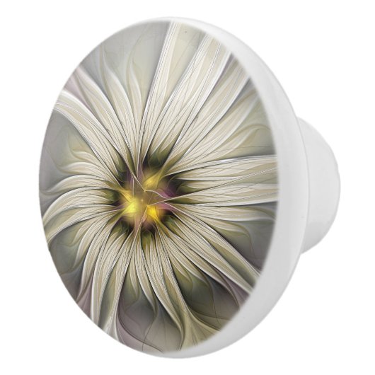 Big Ivory Flower, Abstract Modern Fractal Art Keramische Knop (Rechts)