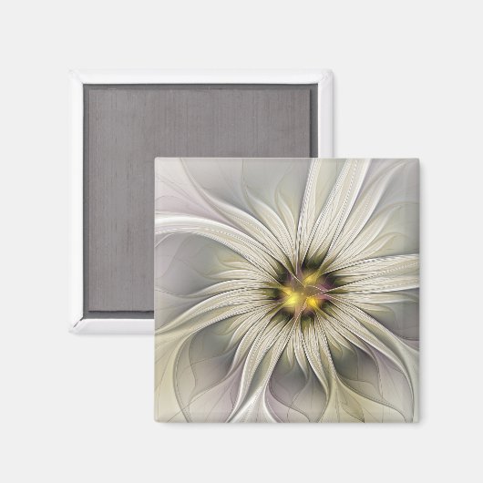 Big Ivory Flower, Abstract Modern Fractal Art Magneet (Voorkant / Achterkant)