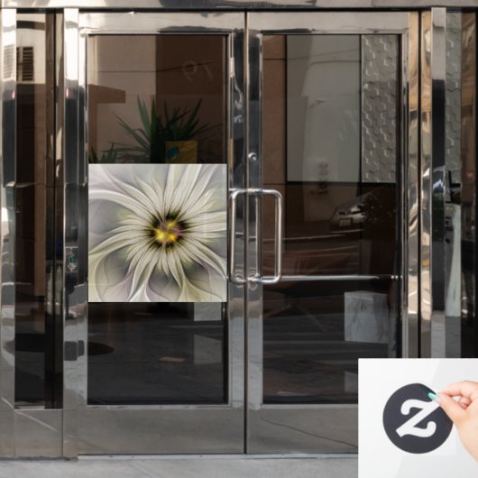Big Ivory Flower, Abstract Modern Fractal Art Raamsticker (Kantoordeur)