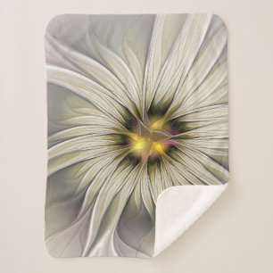 Big Ivory Flower, Abstract Modern Fractal Art Sherpa Deken