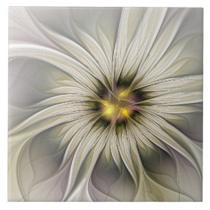 Big Ivory Flower, Abstract Modern Fractal Art Tegeltje