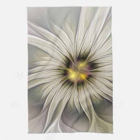Big Ivory Flower, Abstract Modern Fractal Art Theedoek (Verticaal)