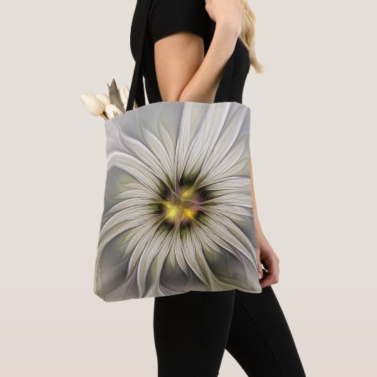 Big Ivory Flower, Abstract Modern Fractal Art Tote Bag (Dichtbij)