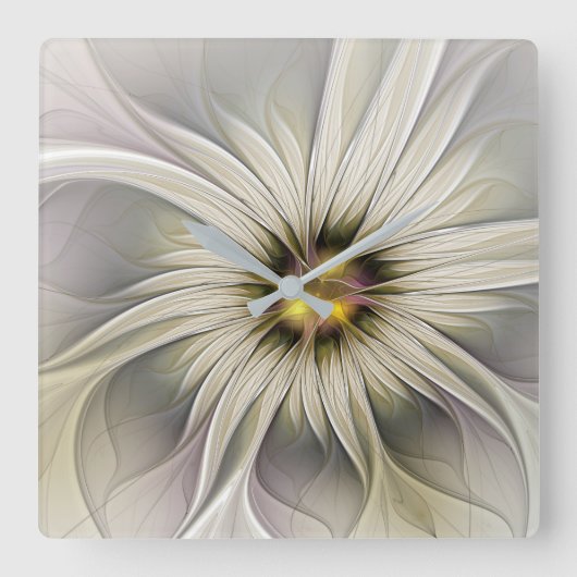 Big Ivory Flower, Abstract Modern Fractal Art Vierkante Klok (Voorkant)