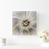 Big Ivory Flower, Abstract Modern Fractal Art Vierkante Klok (Huis)