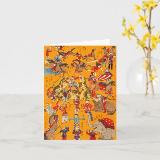 Big Japanese Circus woodblock print Kaart (Gele Bloem)