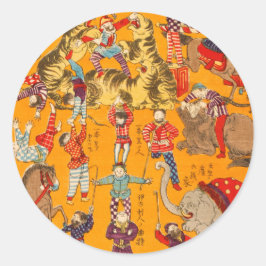 Big Japanese Circus woodblock print Ronde Sticker