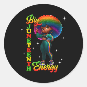 Big Juneteenth Energy Afro-Amerikaanse koningin zw Ronde Sticker