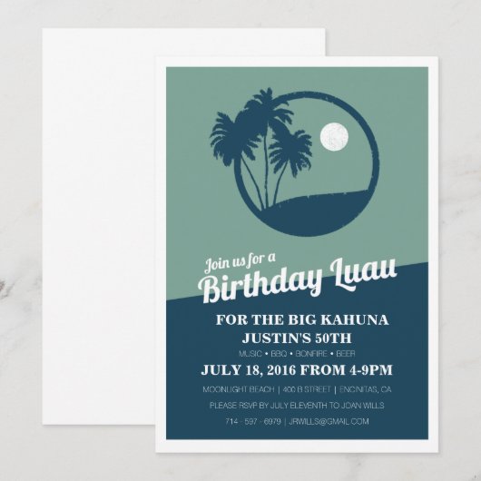 Big Kahuna BBQ Verjaardag Uitnodiging (Voorkant / Achterkant)