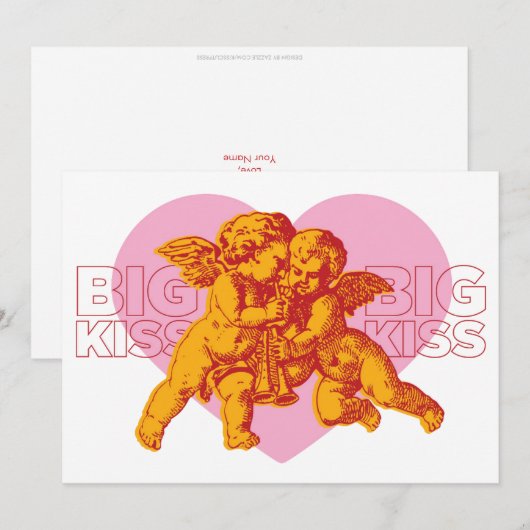 Big Kiss Cupid Valentijn Kaart. Aankondiging (Voorkant / Achterkant)