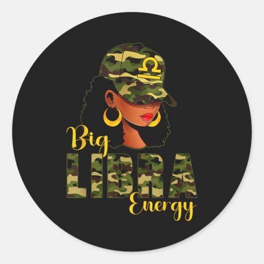 Big Libra Energy Camouflage Black Woman Cap Zodiac Ronde Sticker (Voorkant)