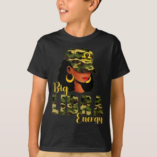 Big Libra Energy Camouflage Black Woman Cap Zodiac T-shirt (Voorkant)