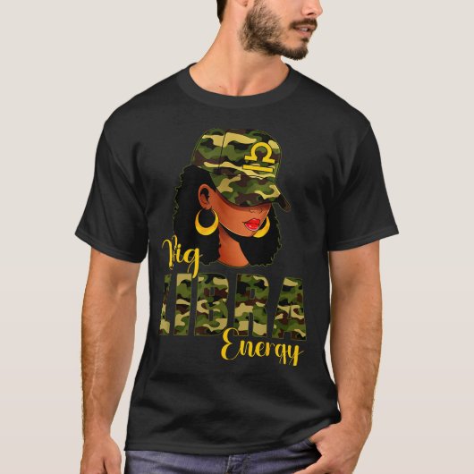 Big Libra Energy Camouflage Black Woman Cap Zodiac T-shirt (Voorkant)
