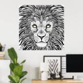 Big Lion Face | Zwart-wit Poster (Thuiskantoor)