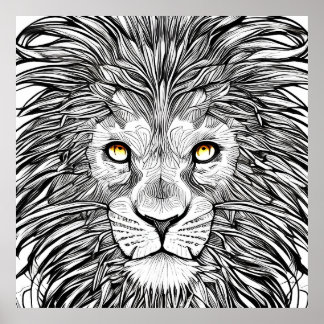 Big Lion Face | Zwart-wit Poster