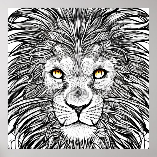 Big Lion Face | Zwart-wit Poster (Voorkant)
