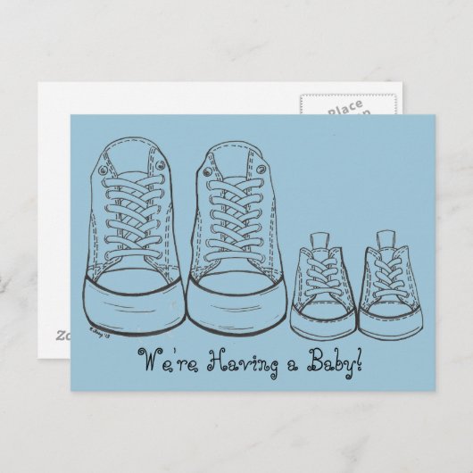 Big Little Sneakers New Baby Birth kondiging Aankondigingskaart (Voorkant / Achterkant)