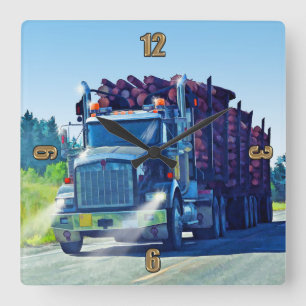 Big Logging Truck Drivers Wall Clock Vierkante Klok