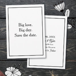 Big love. Big day. Save the date. Black Border Kaart