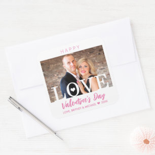 Big LOVE Modern Letters   Uw fotoroze script Vierkante Sticker