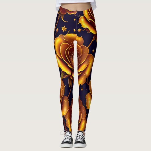 Big Luxury Gold Trendy Roos Collectie Leggings (Voorkant)