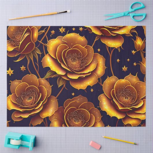 Big Luxury Gold Trendy Roos Collectie Tissuepapier (Craft)