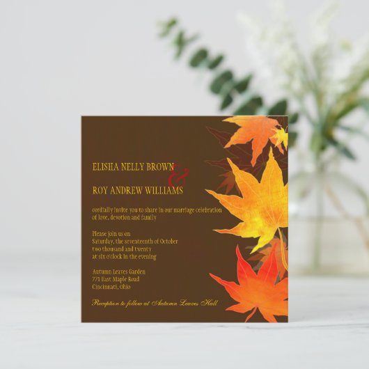 Big Maple Leaves Chocolate Brown Fall Wedding Kaart (Staand voorkant)