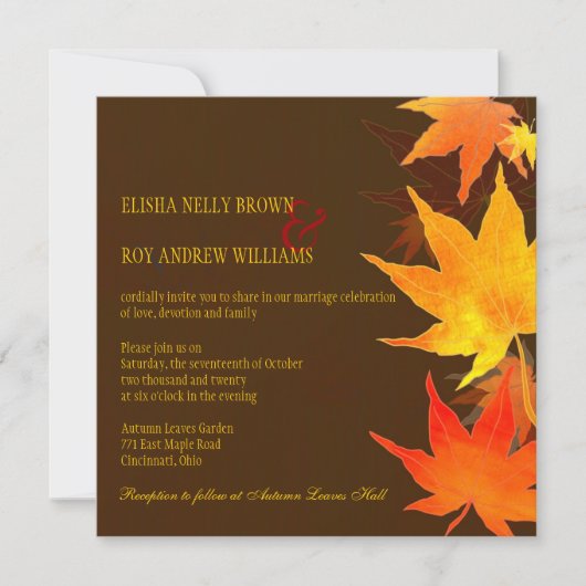 Big Maple Leaves Chocolate Brown Fall Wedding Kaart (Voorkant)