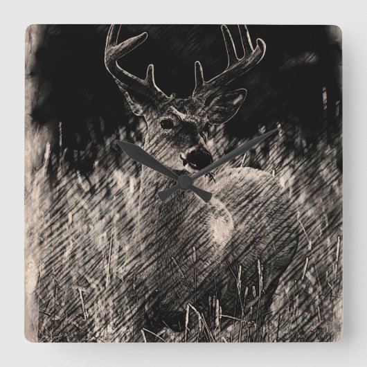 Big Meadows Buck Wall Clock Vierkante Klok (Voorkant)