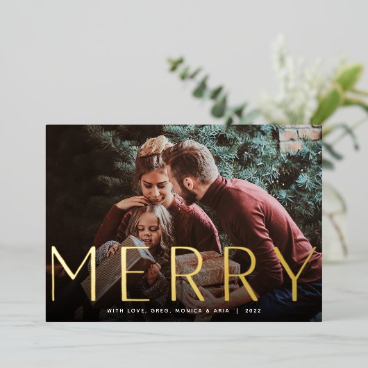 Big Merry | Volledige kerstfoto Folie Feestdagenkaart (Staand Voorkant)