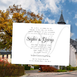 Big Monogram Wedding Black in White Invitations Kaart