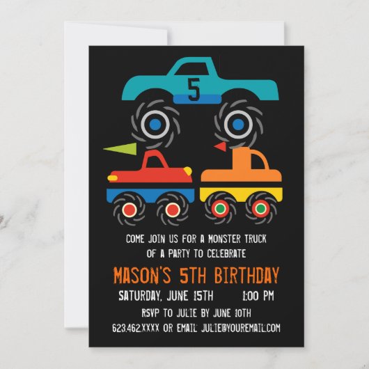 Big Monster Trucks Birthday Party Kaart (Voorkant)