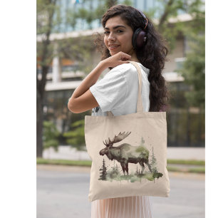 Big Moose in het bos waterverf Tote Bag