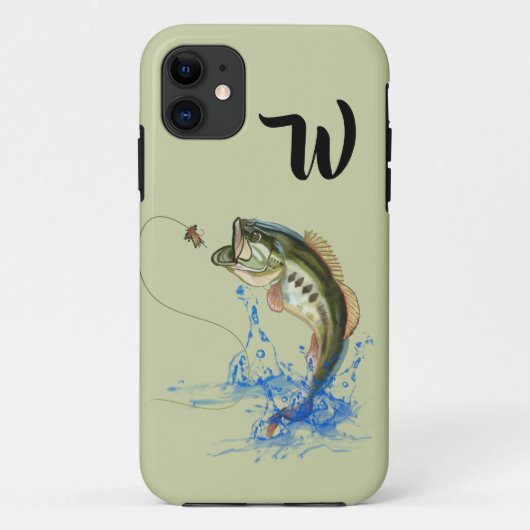 Big Mouth Bass Fish Jumping Monogram Case-Mate iPhone Case (Achterkant)