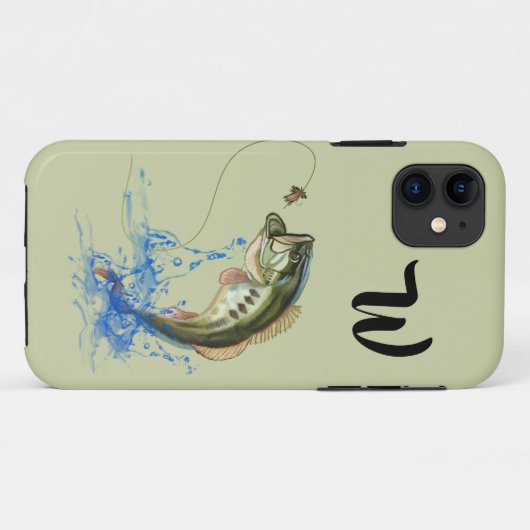 Big Mouth Bass Fish Jumping Monogram Case-Mate iPhone Case (Achterkant (horizontaal))