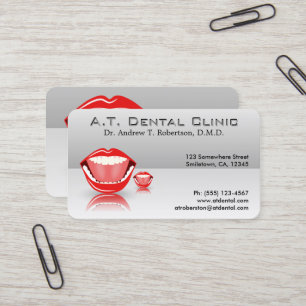 Big Mouth Silver Grey Professional Dentist Dental Visitekaartje