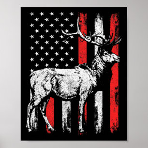 Big Mule Deer Hunter Amerikaanse vlag Shirten Poster