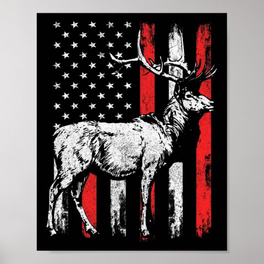 Big Mule Deer Hunter Amerikaanse vlag Shirten Poster (Voorkant)