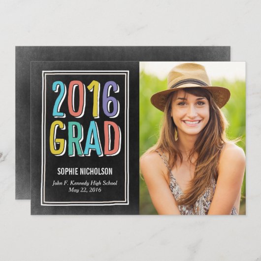 Big News Afstuderen Aankondiging uitnodiging Chalk (Voorkant / Achterkant)