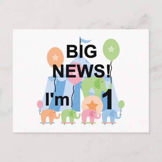 Big News Circus 1st Birthday T-shirts en cadeautje Briefkaart (Voorkant)
