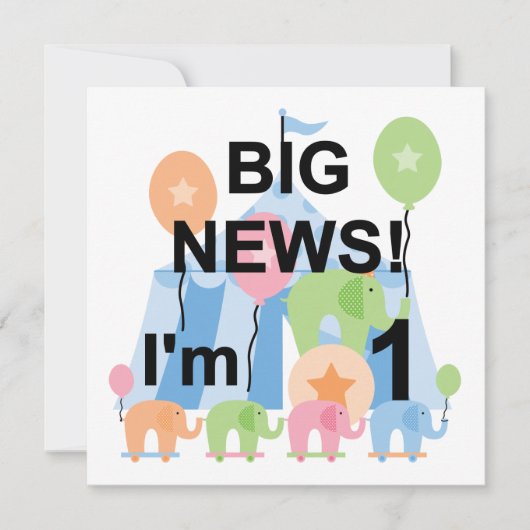 Big News Circus 1st Birthday T-shirts en cadeautje Kaart (Voorkant)