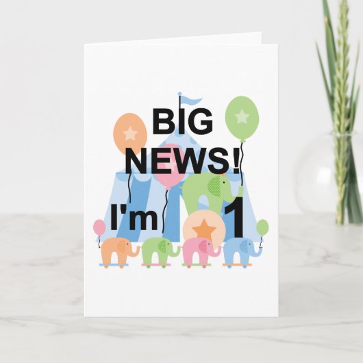 Big News Circus 1st Birthday T-shirts en cadeautje Kaart (Voorkant)
