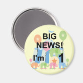 Big News Circus 1st Birthday T-shirts en cadeautje Magneet (Voorkant / Achterkant)